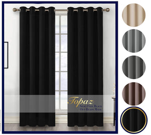 Thick Thermal Blackout Ready Made Eyelet Ring Top Pair Curtains Panel + Tie Back