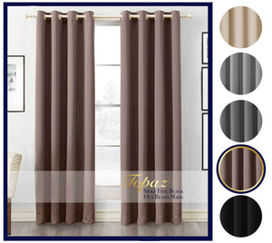 Thick Thermal Blackout Ready Made Eyelet Ring Top Pair Curtains Panel + Tie Back