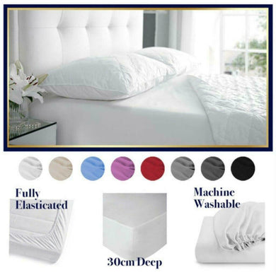 Extra Deep 30cm Fitted Sheet 100% Poly Cotton Single Double King Size Bed Sheets